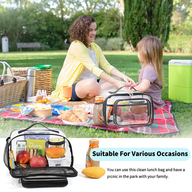 Clear PVC Tote Bag with Handle - Transparent Stadium-Approved Travel Organizer(Black) V888-ELOSUNG10901