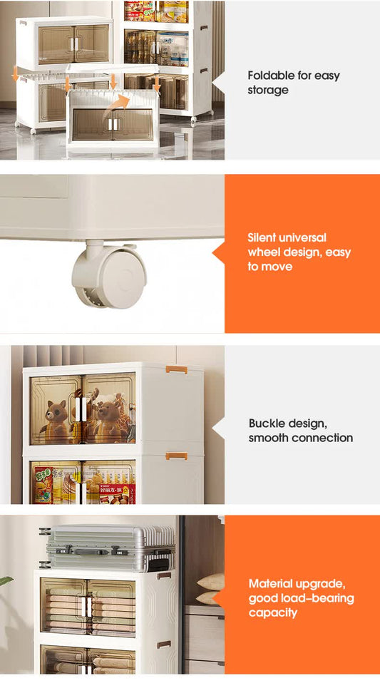 Stackable Storage Boxes with Transparent Doors - Modular Organizer for Home & Pantry 55*32*94cm (3 layer ) V888-ELOSUNG10911
