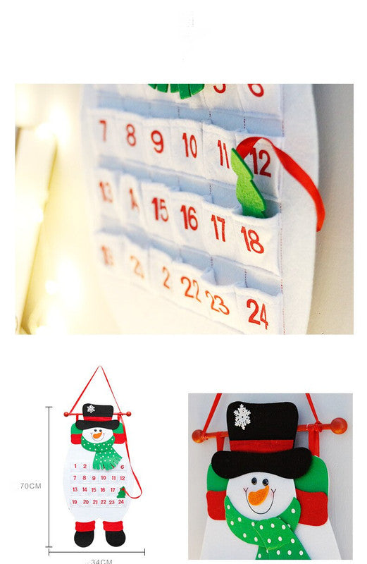 Snowman Advent Calendar - Felt Christmas Countdown with 24 Pockets for Kids, Wall Hanging Decor V888-ELOSUNG11073