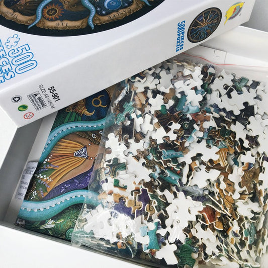 500 Piece Zodiac Circle Jigsaw Puzzle - Colorful Astrology Sun and Moon Jigsaw Puzzle for Adults and Kids V888-ELOSUNG11309