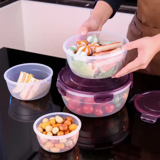 Purple Round Plastic Food Storage Containers Set - Microwave-Safe Bento Boxes with Airtight Lids for Kitchen V888-ELOSUNG11718