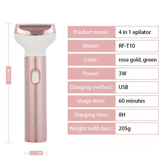4-in-1 Women's Electric Hair Removal Trimmer - Multifunctional Grooming Kit for Underarms, Bikini, Nose & V888-ELOSUNG11819