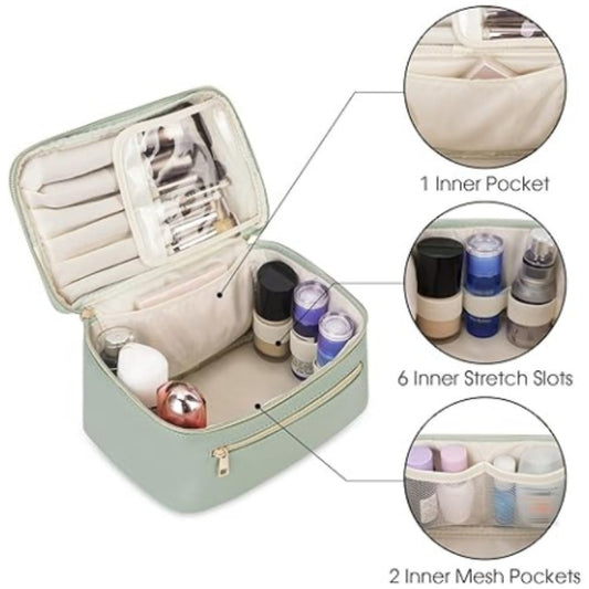 Green PU Leather Large Capacity Makeup Bag - Waterproof & Multifunctional Handbag for Women V888-ELOSUNG11964