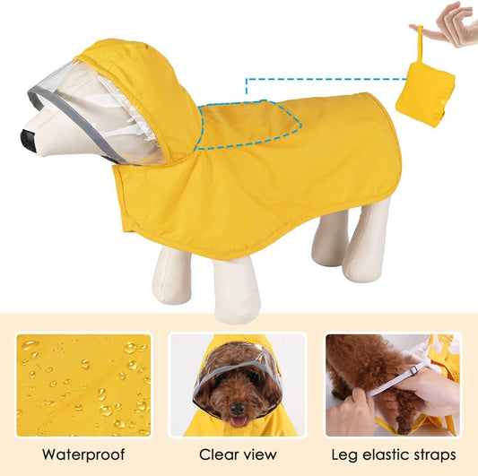 XXL Yellow Reflective Adjustable Pet Raincoat with Hood - Waterproof Dog Jacket, Adjustable Dog Poncho for V888-ELOSUNG12117