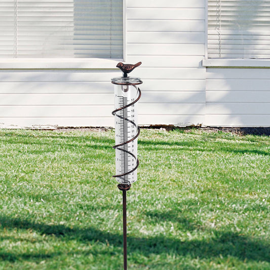 Decorative Garden Rain Gauge - Glass Rain Meter with Metal Stake and Bird Design V888-ELOSUNG12533