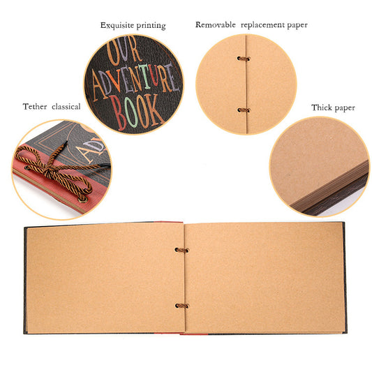 DIY Scrapbook Adventure Album - Retro Kraft Paper Photo Book with String Binding V888-ELOSUNG12811