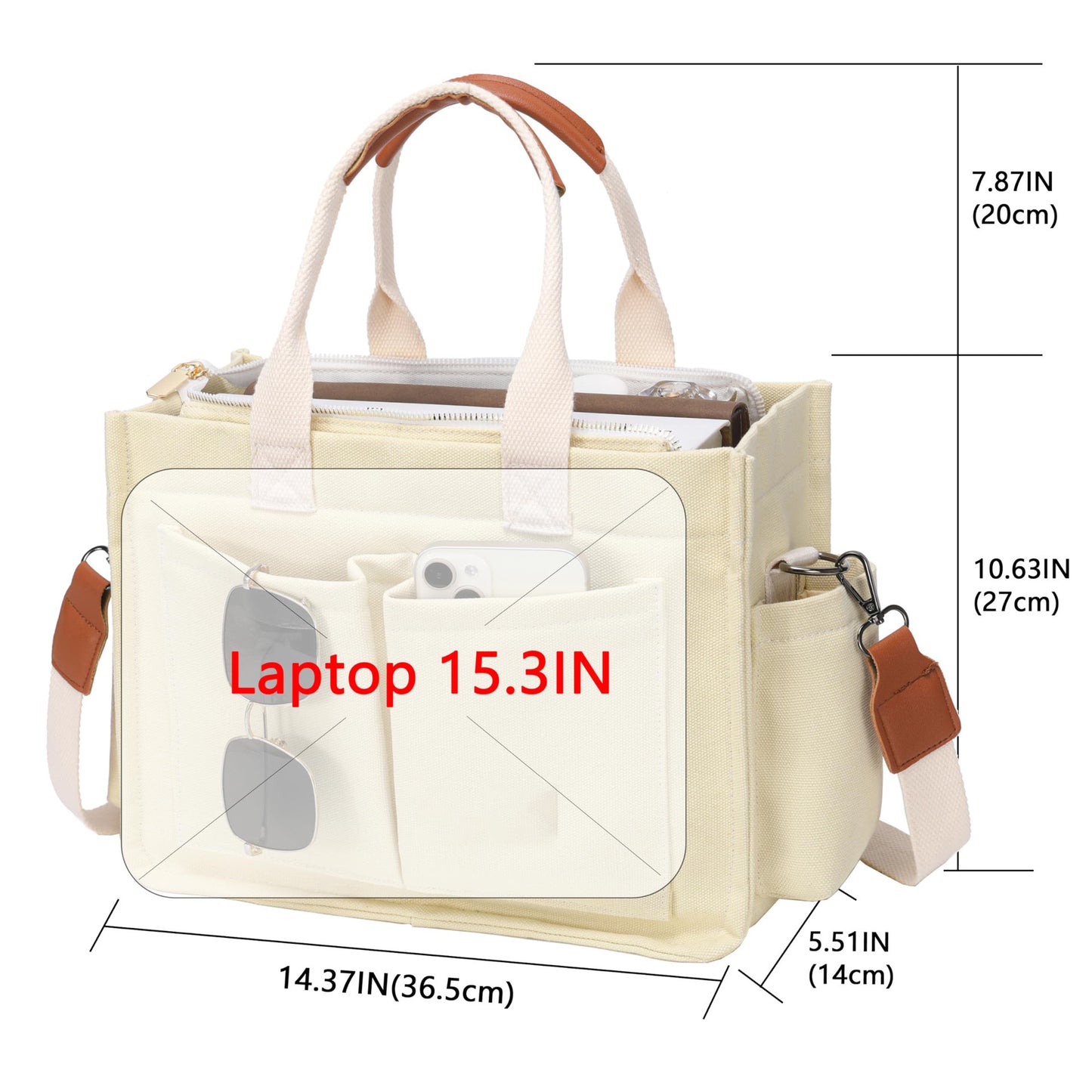 White Stylish Canvas Briefcase Tote Bag with Large Capacity for Women V888-ELOSUNG12882