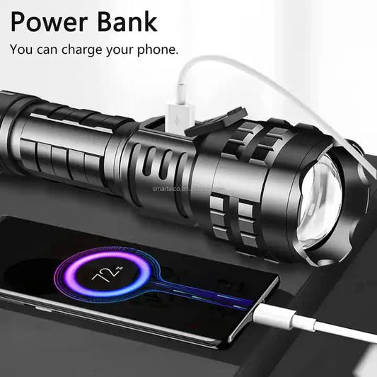 Carton Box LED Self-Defense Flashlight - Powerful Rechargeable Type-C LED Torch with Digital Display for Home V888-ELOSUNG13034