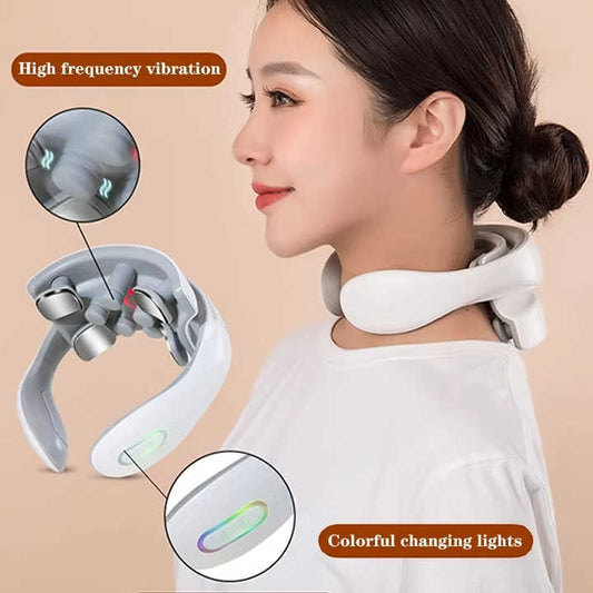 White Portable Electric Neck Massager - Intelligent Pulse Therapy with Heat and 4 Massage Heads V888-ELOSUNG13449