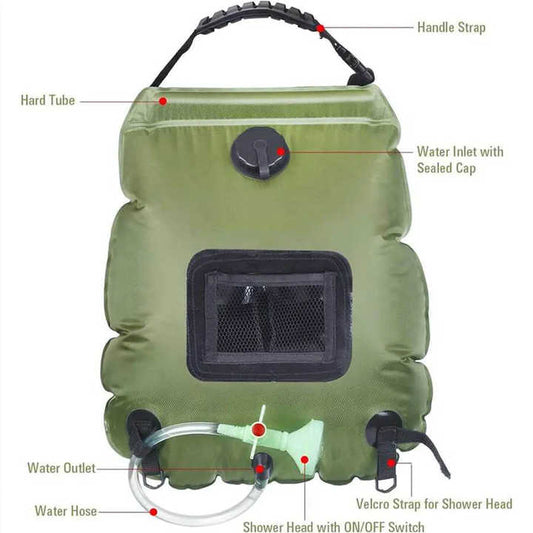 Green Portable Solar Camping Shower Bag, Foldable 20L Outdoor Water Storage Bag with Temperature Display for V888-ELOSUNG13470