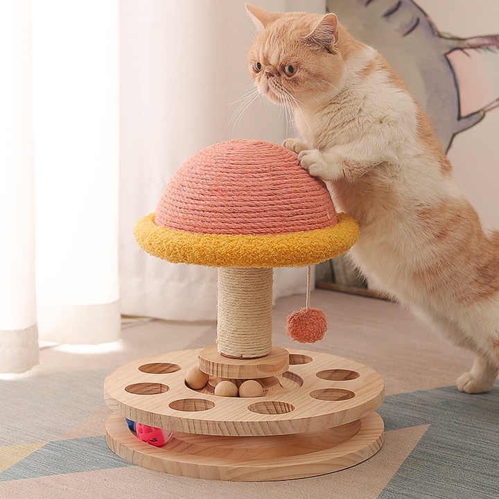 Large Pink Interactive Cat Scratching Post with Ball Track - Fun Mushroom-Shaped Cat Toy for Play, V888-ELOSUNG13625