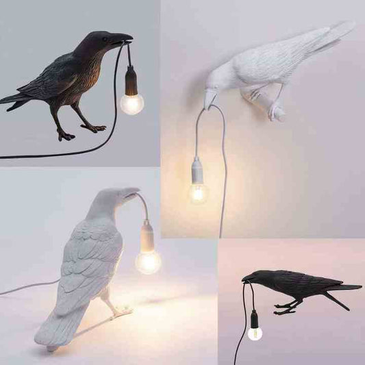 Black Bird Left Wall Lamp Nordic Resin Bird Wall Lamp - Creative Animal Bedside Decorative USB Night Light, V888-ELOSUNG13810