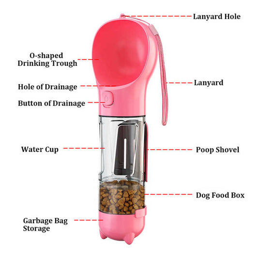 Pink 500ml Portable Pet Water Bottle | Multifunctional Travel Pet Feeder | Outdoor Dog Drinking Bottle with V888-ELOSUNG13871