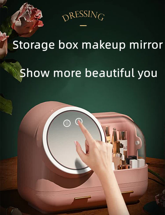 Ivory White LED Vanity Makeup Organizer with Partition Storage and Touch-Control Mirror - Large Capacity V888-ELOSUNG15129