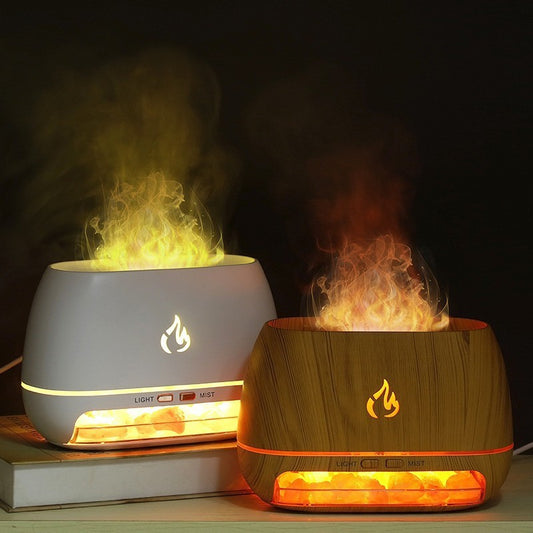 Wood Grain Color Himalayan Salt Flame Aroma Diffuser - 250ml Ultrasonic Humidifier with 7-Color LED Light for V888-ELOSUNG15734
