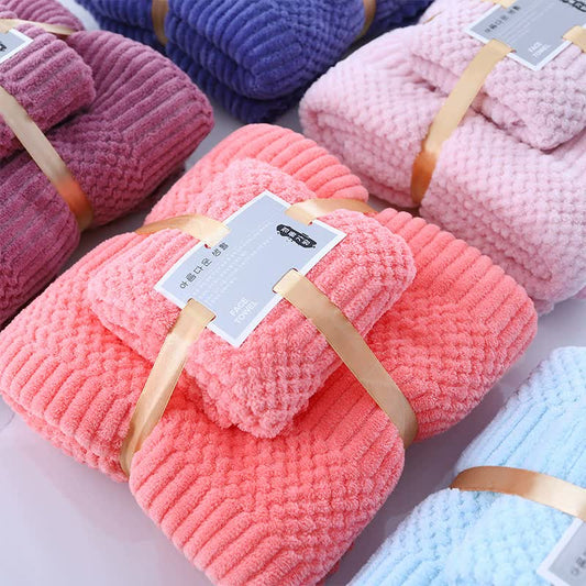 (2 PCS Purple) Coral Fleece Towel and Bath Towel Set - Ultra Soft, Absorbent, and Lint-Free for Home and Spa V888-ELOSUNG15752
