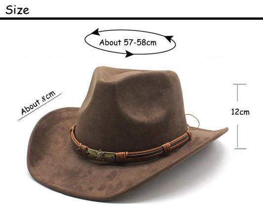 Gray Unisex Faux Suede Western Cowboy Hat - Wide Brim Vintage Fedora for Outdoor Travel,M(57-58cm) V888-ELOSUNG15782