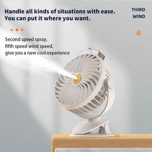 Black Portable Clip-On Mist Fan - Rechargeable Cooling Fan with Adjustable Spray Modes V888-ELOSUNG16254