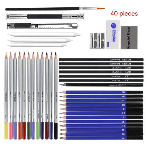 Light Blue 40-Piece Drawing Pencil Set, Professional Art Kit in Convenient Storage Case V888-ELOSUNG16553