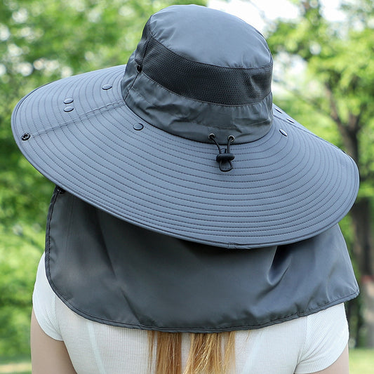 Black Wide Brim Sun Protection Hat with Face Shield - Adjustable for Ultimate UV Protection V888-ELOSUNG16593