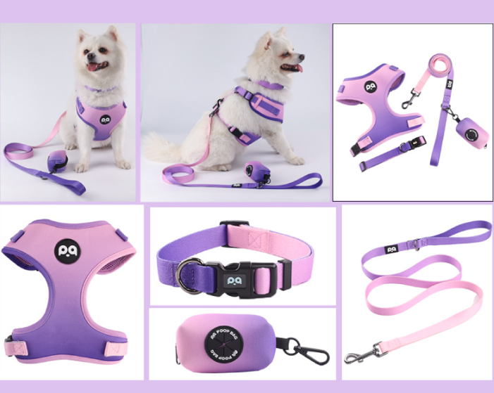 XS Purple-pink Adjustable Soft Pet Harness with Leash & Poop Bag Dispenser V888-ELOSUNG16598