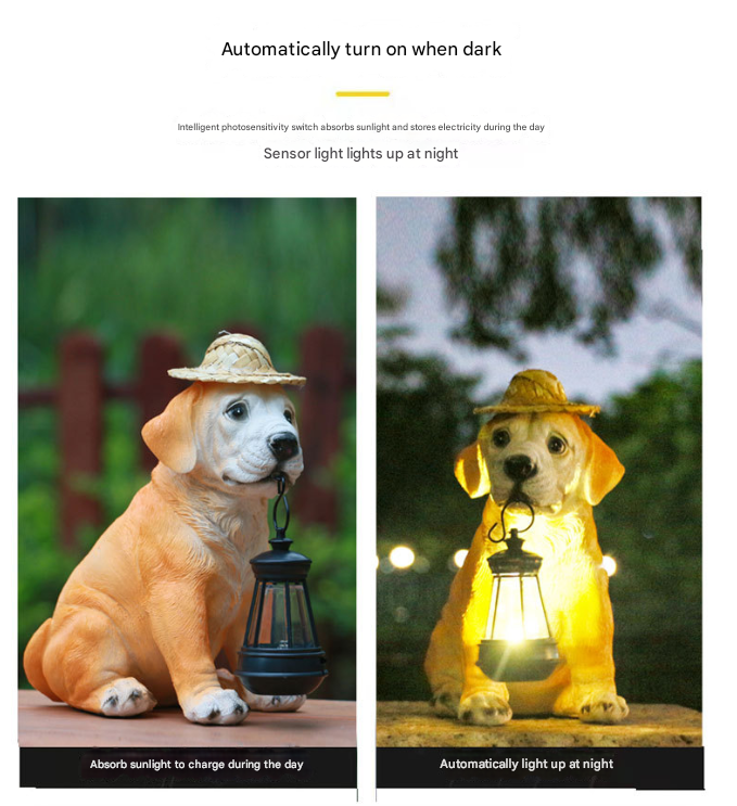 Solar-Powered Dog Statue with LED Lantern - Waterproof Outdoor Garden Light V888-ELOSUNG16740