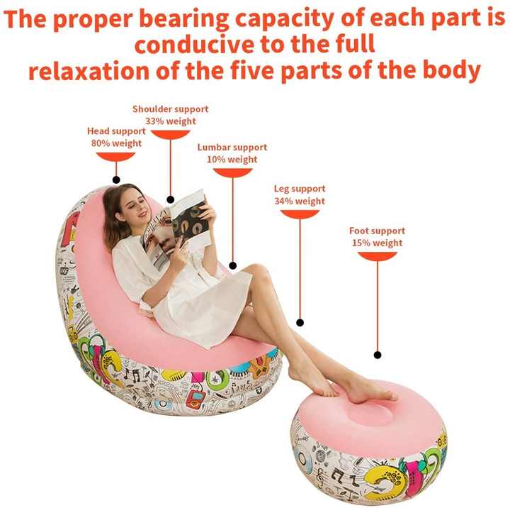 Blue Graffiti Portable Inflatable Sofa Chair with Ottoman - Waterproof Flocked Lazy Sofa for Camping and Home V888-ELOSUNG17116