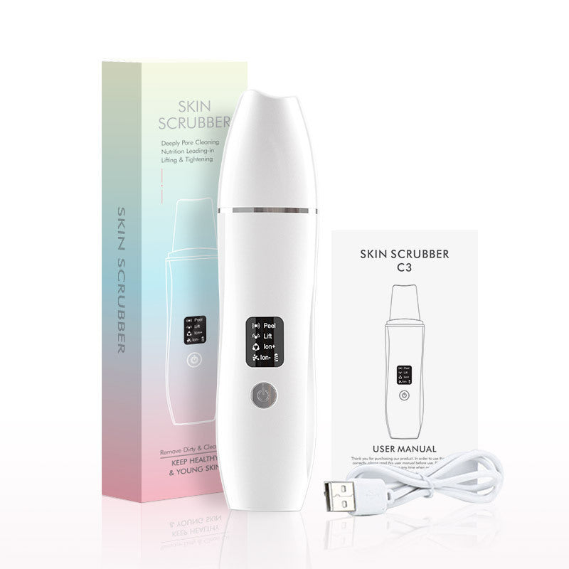 White Ultrasonic Skin Scrubber - Deep Pore Cleansing Facial Exfoliator with USB Type-C Charging V888-ELOSUNG18129