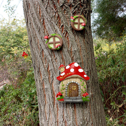 Enchanting Fairy Garden Mushroom House Set - Whimsical Tree Trunk Decor for Outdoor Gardens V888-ELOSUNG18180