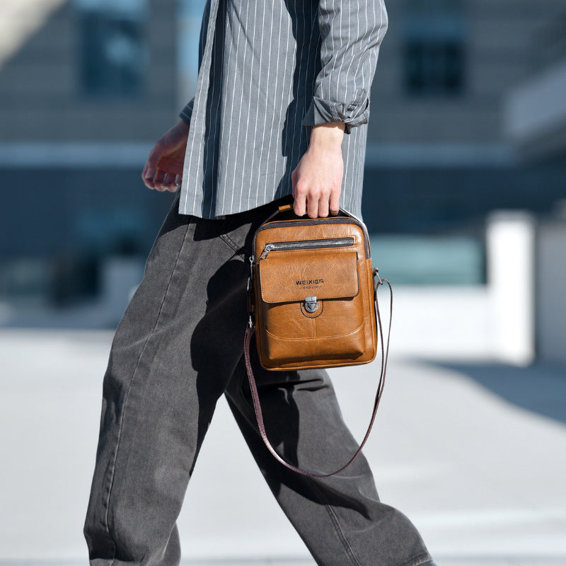 Premium PU Leather Crossbody Bag for Men - Vintage Dark Brown Shoulder Bag V888-ELOSUNG18233