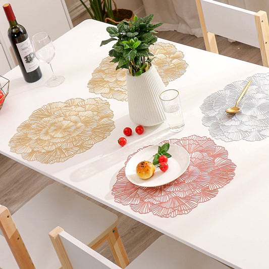 Bronze Color Elegant Floral PVC Placemats - Set of 8, Durable & Stylish Table Mats (38cm) V888-ELOSUNG18271