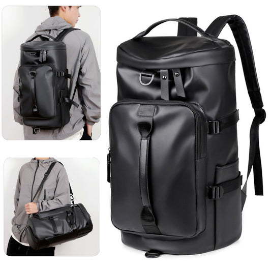 Black Large Capacity Men's Travel Backpack with Shoe Compartment - Water-Resistant Coated Fabric Business V888-ELOSUNG18415
