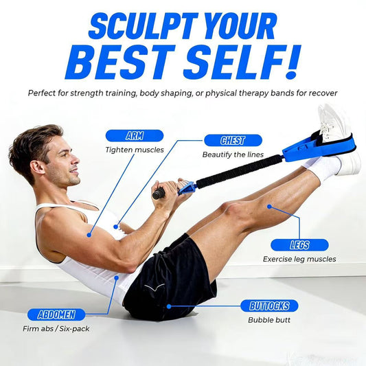 Black Multifunctional Pedal Resistance Band - Home Fitness Sit-up Assistant with Foot Pedals and Elastic Pull V888-ELOSUNG18425