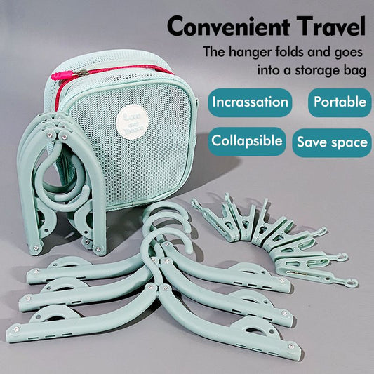 Portable Folding Travel Hangers Set - 19 Piece Laundry Kit with 6 Adjustable Hangers 12 Clips and Storage Bag V888-ELOSUNG18542