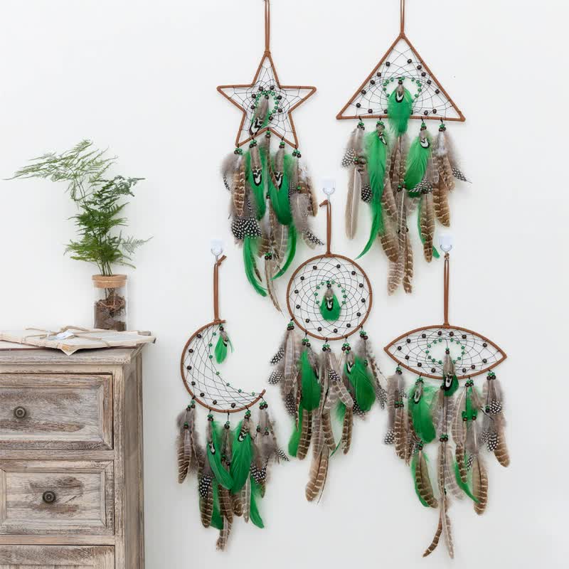 Crescent With Lights Boho Forest Dreamcatcher Wind Chime Pendant - INS Style Moonlit Serenity Decor V888-ELOSUNG19928