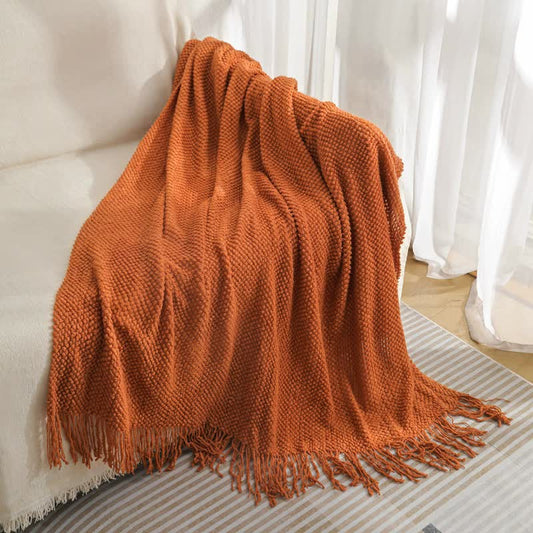 Orange Premium Woven Knitted Throw Blanket with Tassels | Soft, Cozy Sofa & Bed Blanket, Perfect for Office V888-ELOSUNG20352