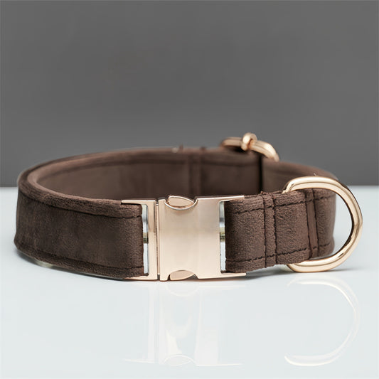 Dark Brown Durable Dog Collar with Metal Buckle - Adjustable Nylon Pet Collar for Small to Large Dogs Size M V888-ELOSUNG20393