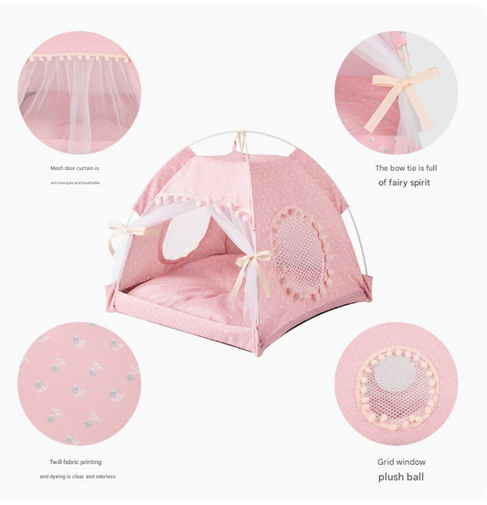 Pink Floral Portable Folding Pet Tent - Summer Cat & Dog Shelter with Mesh Window, Lightweight and V888-ELOSUNG20420