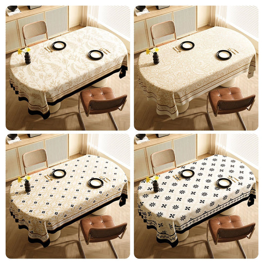 Style A Black and Beige Premium PVC Tablecloth - Oil & Water Resistant Table Cover for Dining Tables (120 x V888-ELOSUNG21081