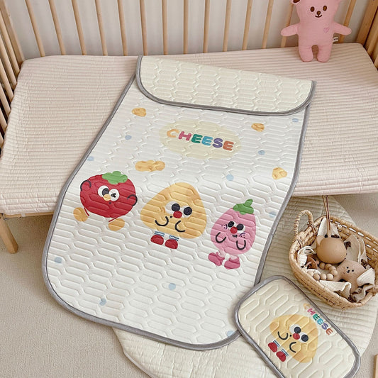 Cheese Pattern 2 Piece Set Kids Cooling Pad Set - 60x120cm Cartoon Latex Mattress Protector, Pillow V888-ELOSUNG21135
