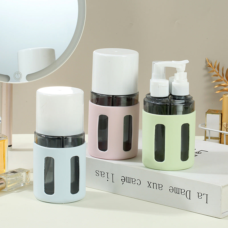 Round Pink 2-Piece 4-in-1 Travel Dispenser Set-Leakproof Refillable Bottles for Toiletries V888-ELOSUNG22541