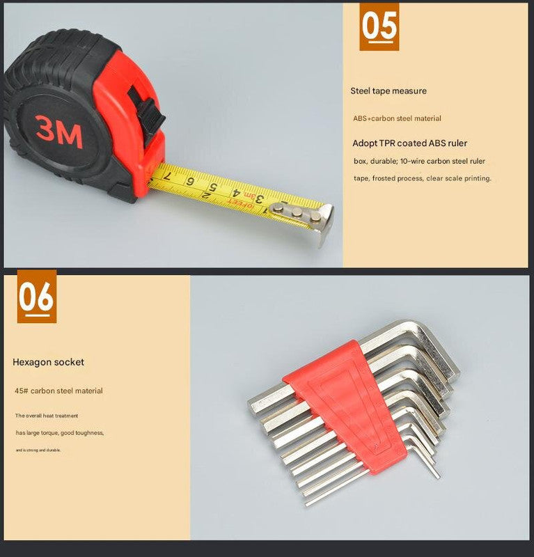 39-Piece Home Tool Kit - Red Carbon Steel Hardware Set V888-ELOSUNG22563