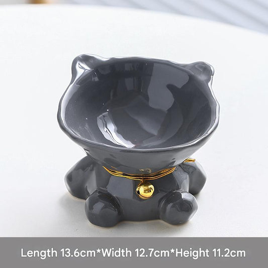 Gray Cute Ceramic Cat Bowl - Pet Feeder for Feeding and Drinking V888-ELOSUNG22922