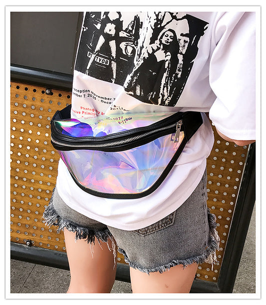 Black Transparent Waist Bag - Shiny Laser Waist Bag Crossbody Bag V888-ELOSUNG22937