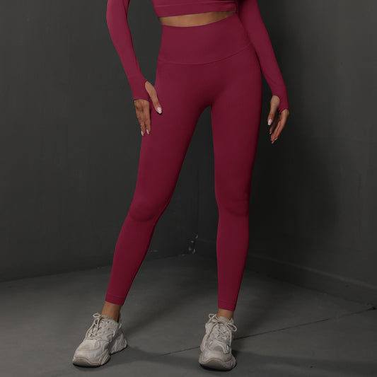 Size L Claret Red Seamless High-Waisted Yoga Pants for Women - Lift Workout Leggings for Running, Gym, and V888-ELOSUNG23083