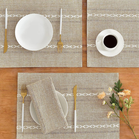 4 Pcs Beige Woven Placemats - Heat Resistant Kitchen Table Mats, Coffee Tea Cup Coasters, Linen Blend Dining V888-ELOSUNG23181