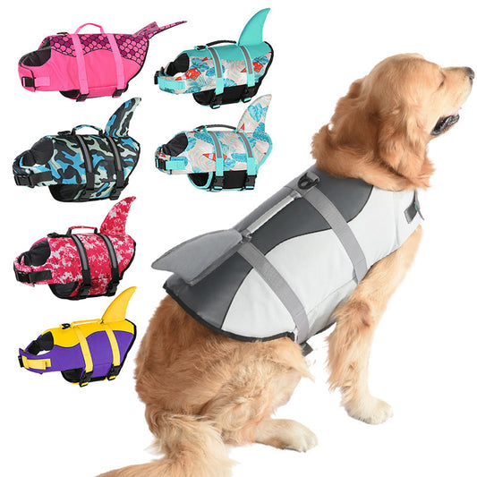 Size XL Grey Pet Life Jacket for Dogs - Summer Swimming Safety Vest with Shark Fin for Small to Large Breeds V888-ELOSUNG23302