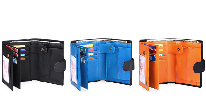 Coffee Men's Short Leather Wallet with RFID Protection - Genuine Cowhide Cardholder with Coin Pocket V888-ELOSUNG23344