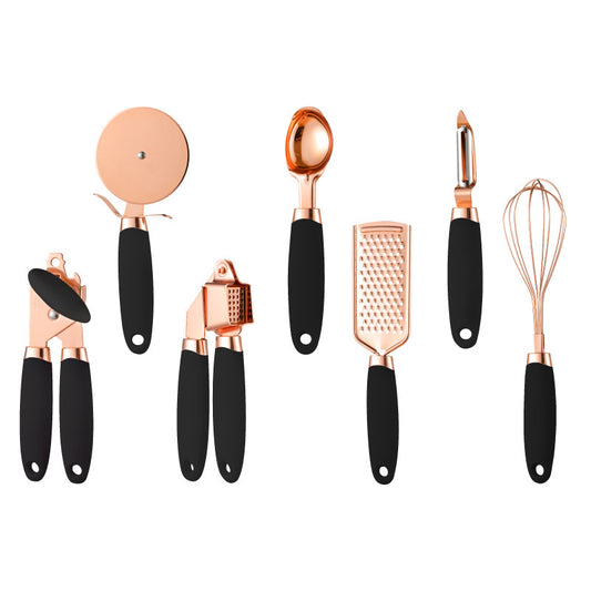 Black And Rose Gold 7-Piece Kitchen Gadget Set - Stainless Steel Utensils with Comfort Grip Handles V888-ELOSUNG23931