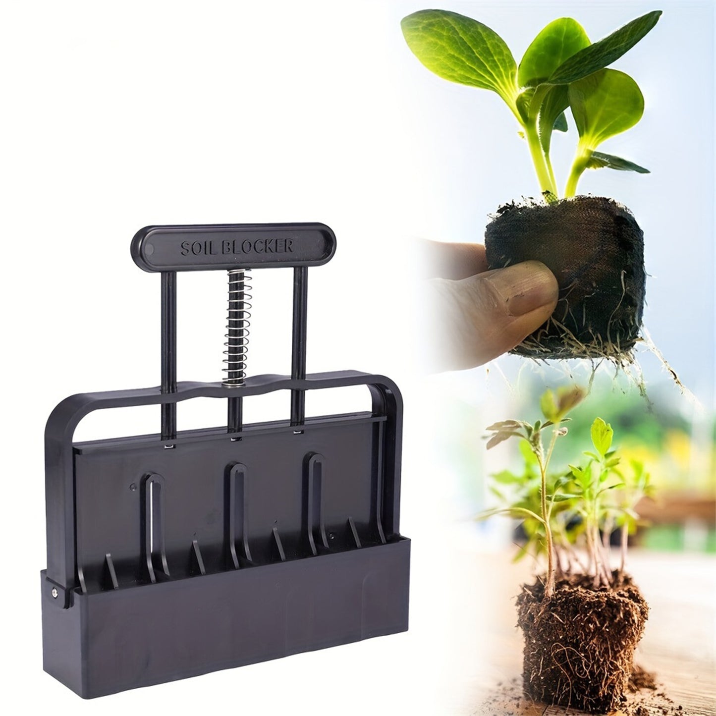 Black Manual Soil Blocker Tool - 5 x 5cm Block Maker for Seed Starting V888-ELOSUNG23940
